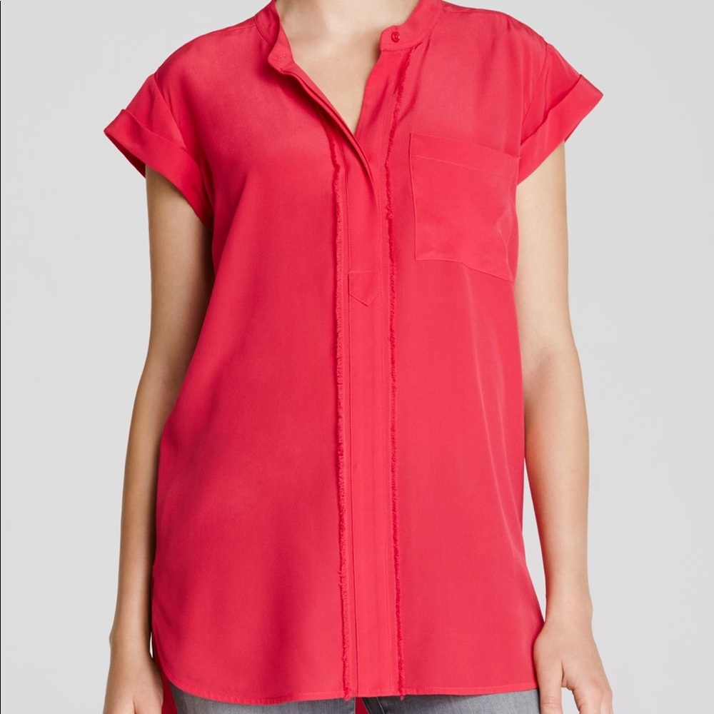VINCE Silk Frayed Edge Blouse - Large